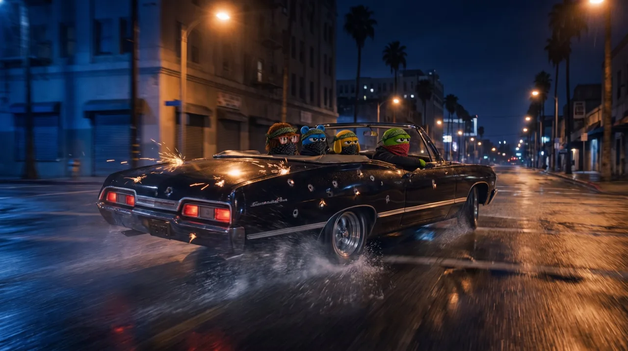 Lowrider cruising at night